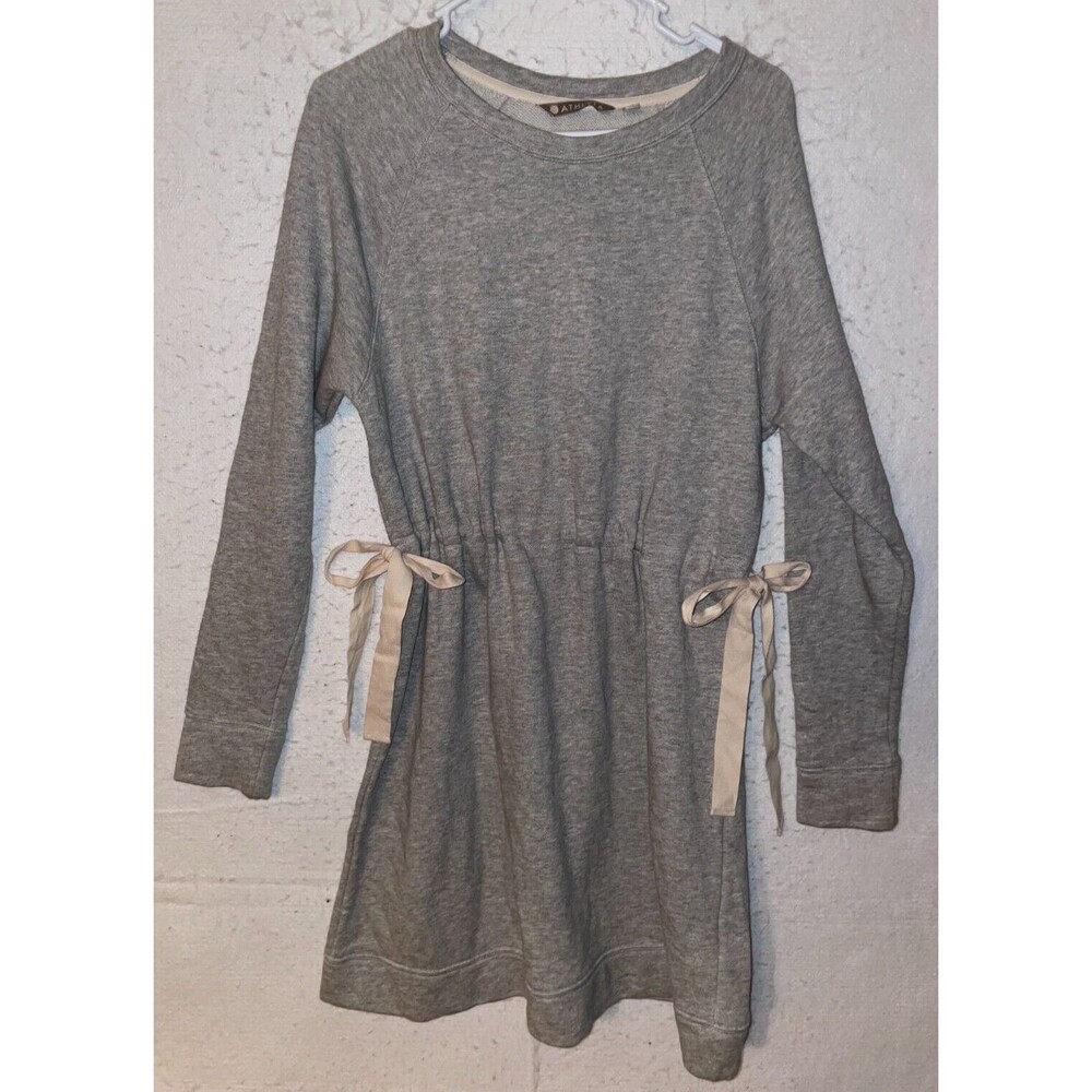 Athleta Studio Cinch Sweatshirt Bow Dress Heather Gray Size M terry fleece